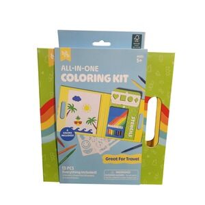 All-In-One Coloring Kit Ages 5 Plus Stencils Markers Paper Travel